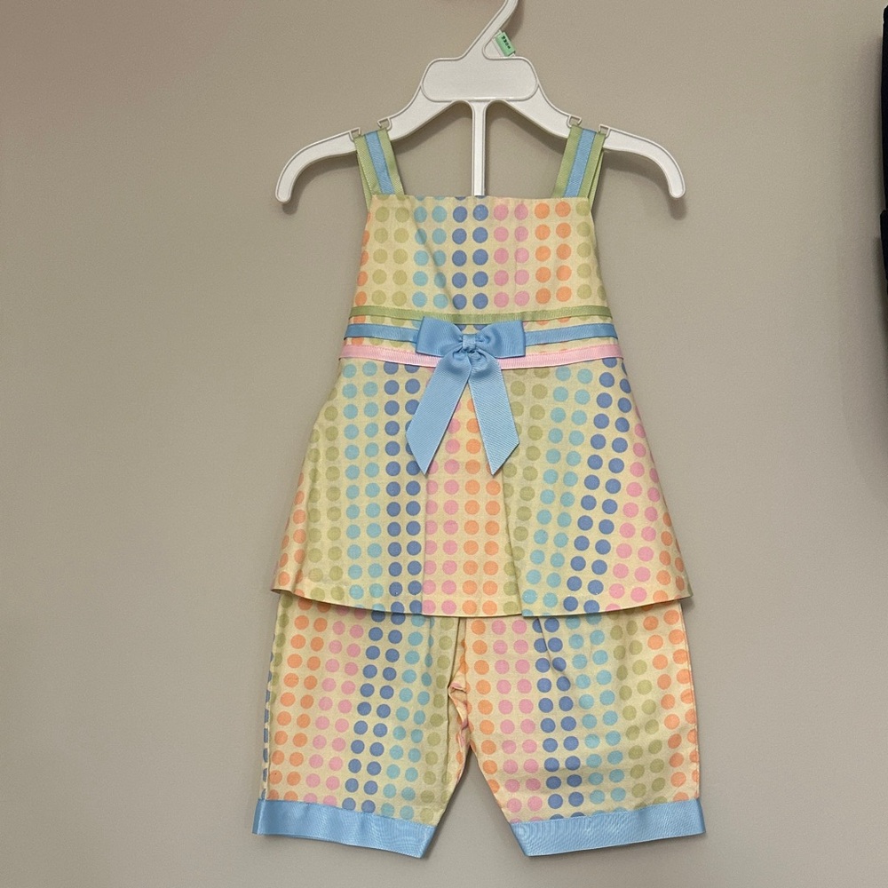 Rare Editions Pastel Polka Dot Two-Piece with Blue Trim